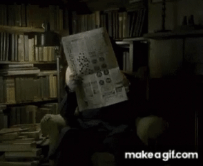 Gif du Professeur rogue agacé, lisant son journal